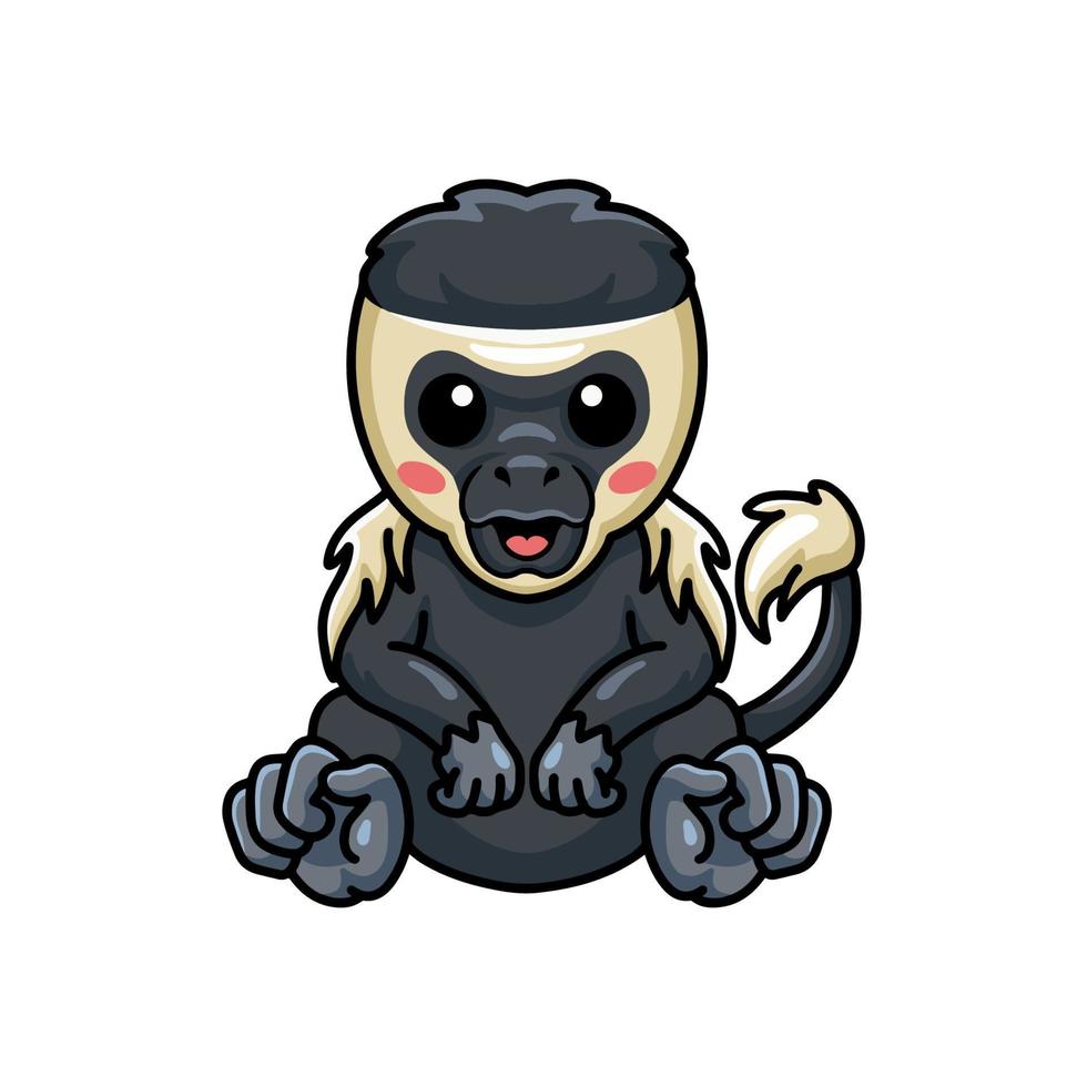 Cute little colobus monkey cartoon sitting vector