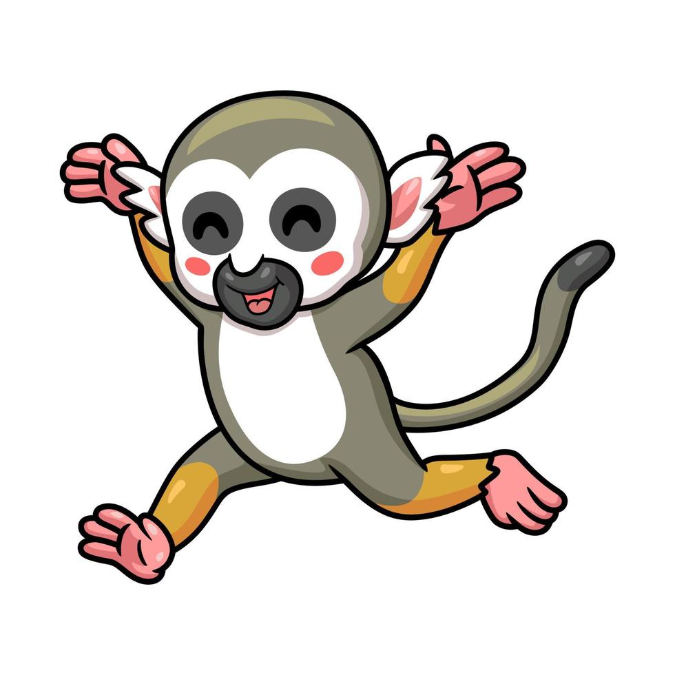 lindo pequeño mono ardilla dibujos animados corriendo vector