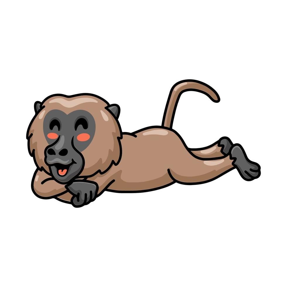 Cute little baboon monkey cartoon lying down vector