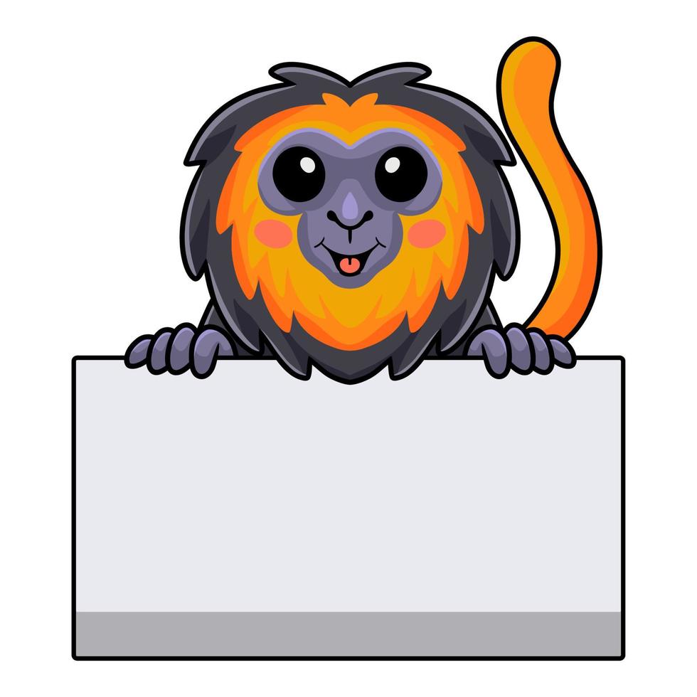 Cute little lion monkey cartoon with blank sign vector