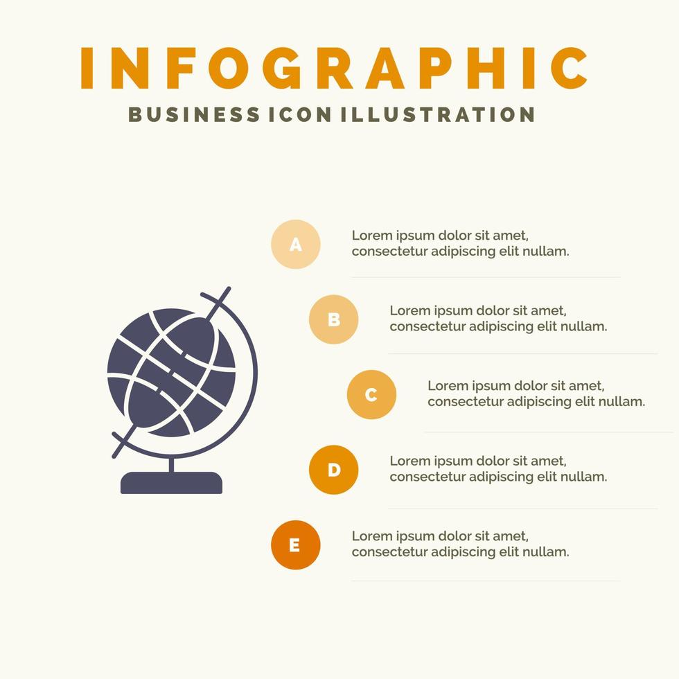Education Geography Globe Solid Icon Infographics 5 Steps Presentation Background vector