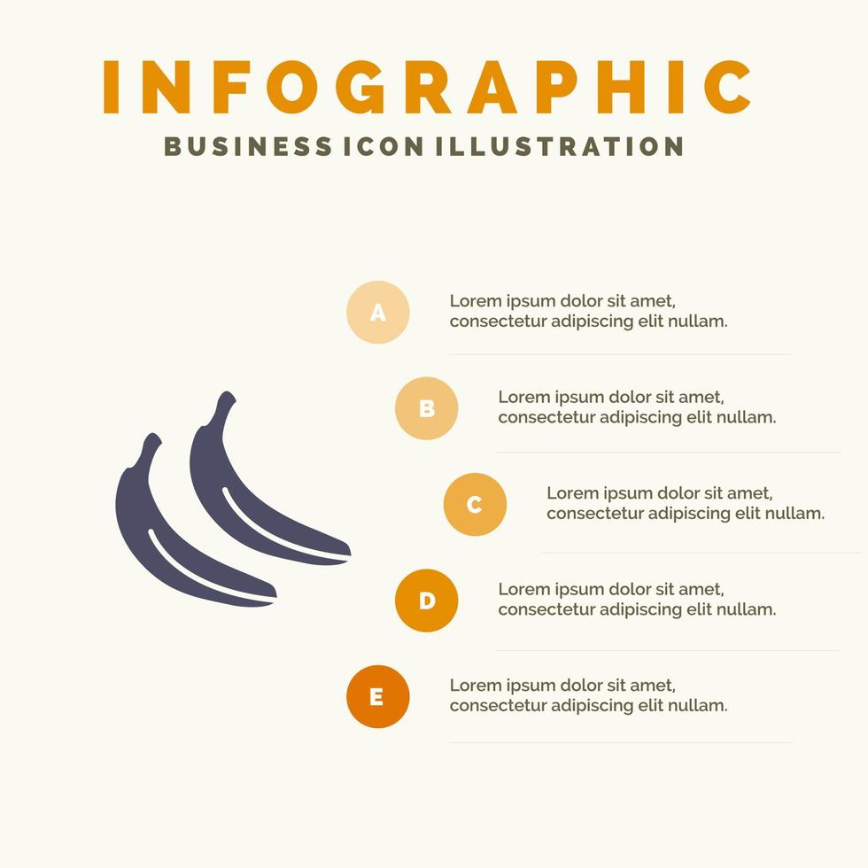 plátano comida fruta sólido icono infografía 5 pasos presentación antecedentes vector