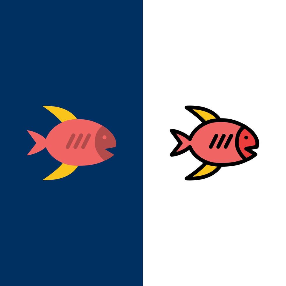 Beach Coast Fish Sea  Icons Flat and Line Filled Icon Set Vector Blue Background