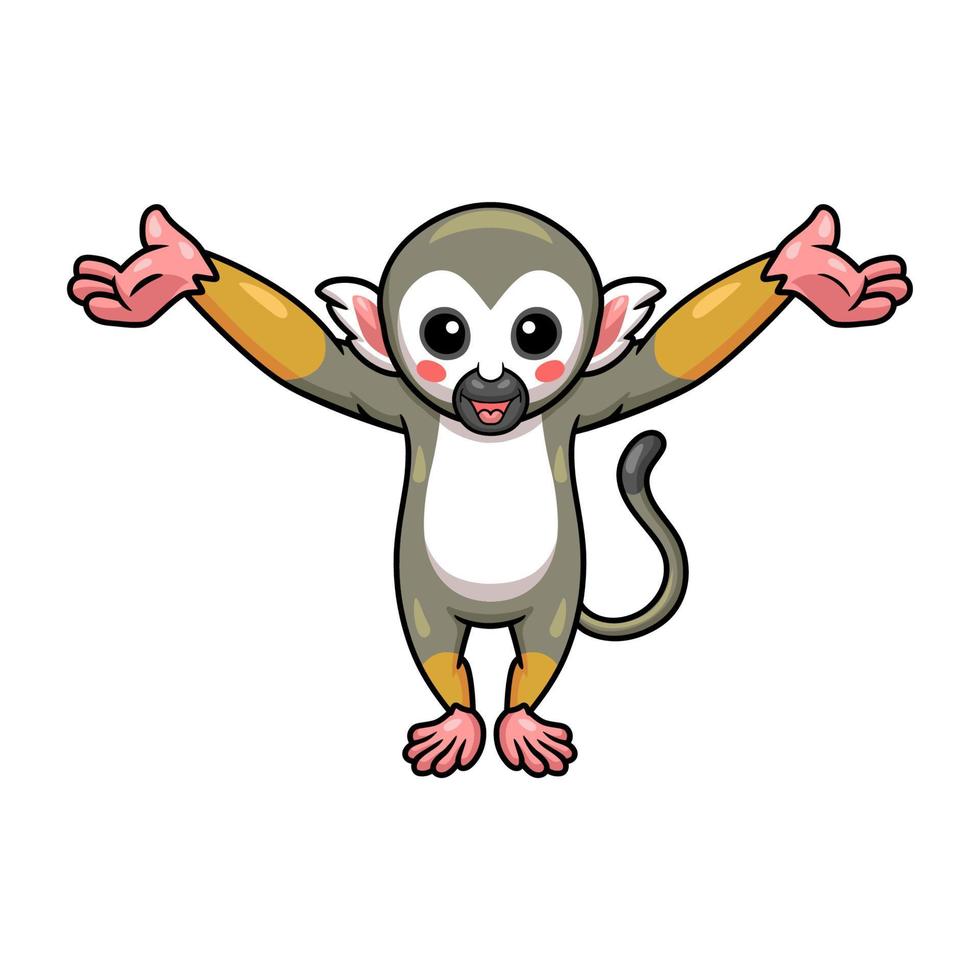 Cute little squirrel monkey cartoon raising hands vector