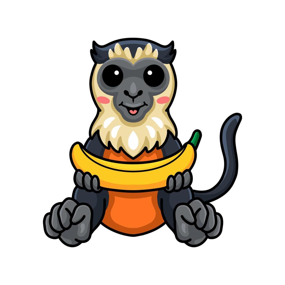 Cute little diana monkey cartoon holding banana vector