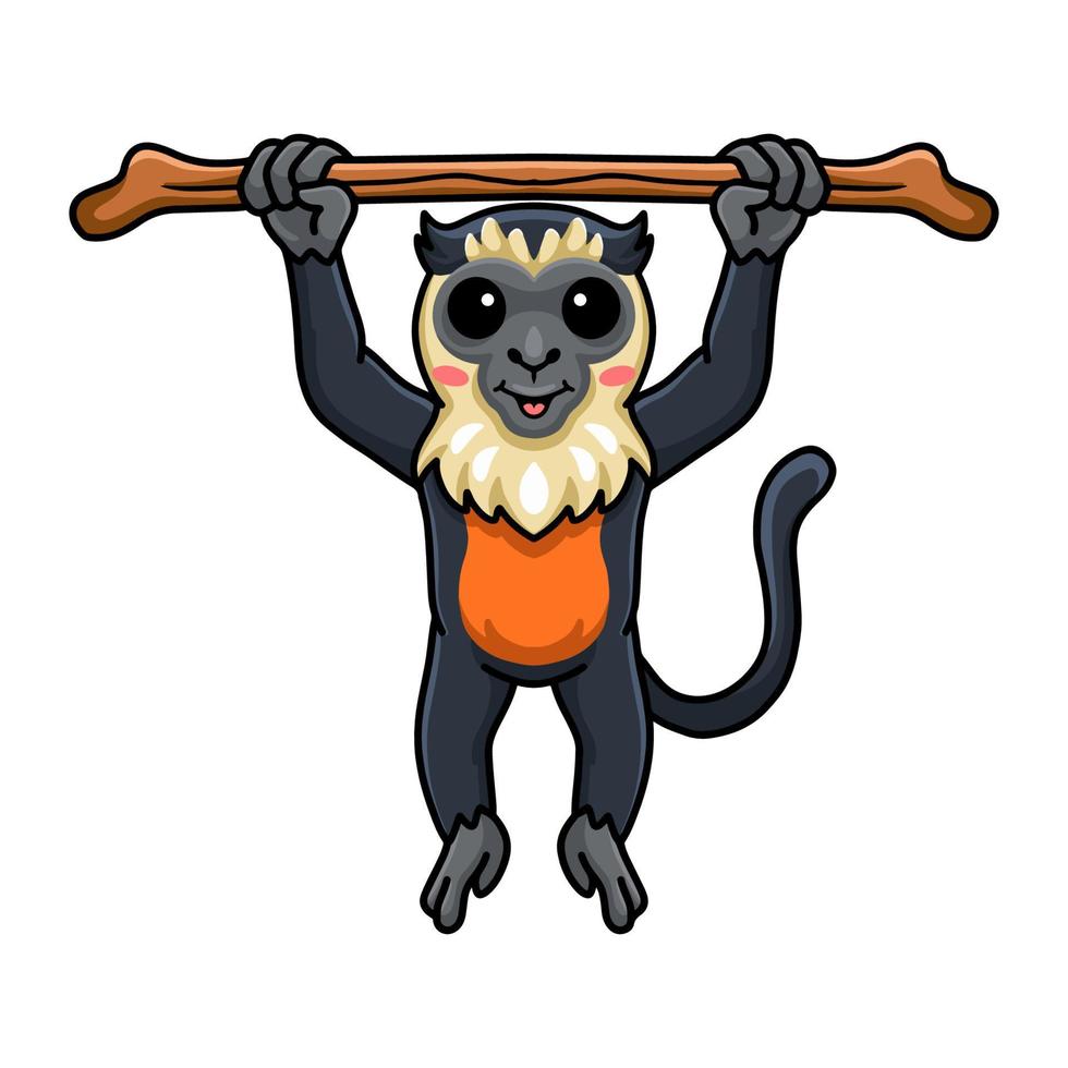 Cute little diana monkey cartoon hanging on tree vector