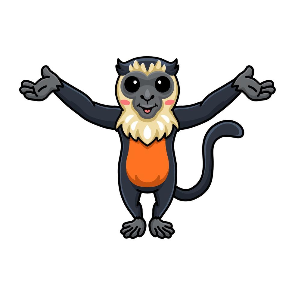 Cute little diana monkey cartoon raising hands vector