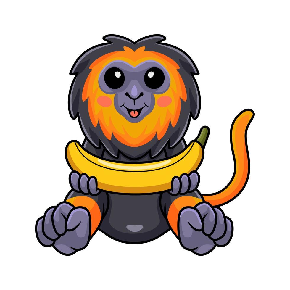 Cute little lion monkey cartoon holding banana vector