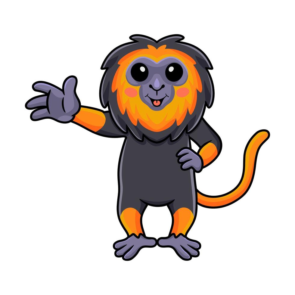 Cute little lion monkey cartoon waving hand vector