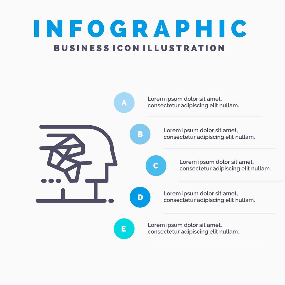 Android Artificial Brain Human Interface Line icon with 5 steps presentation infographics Background vector