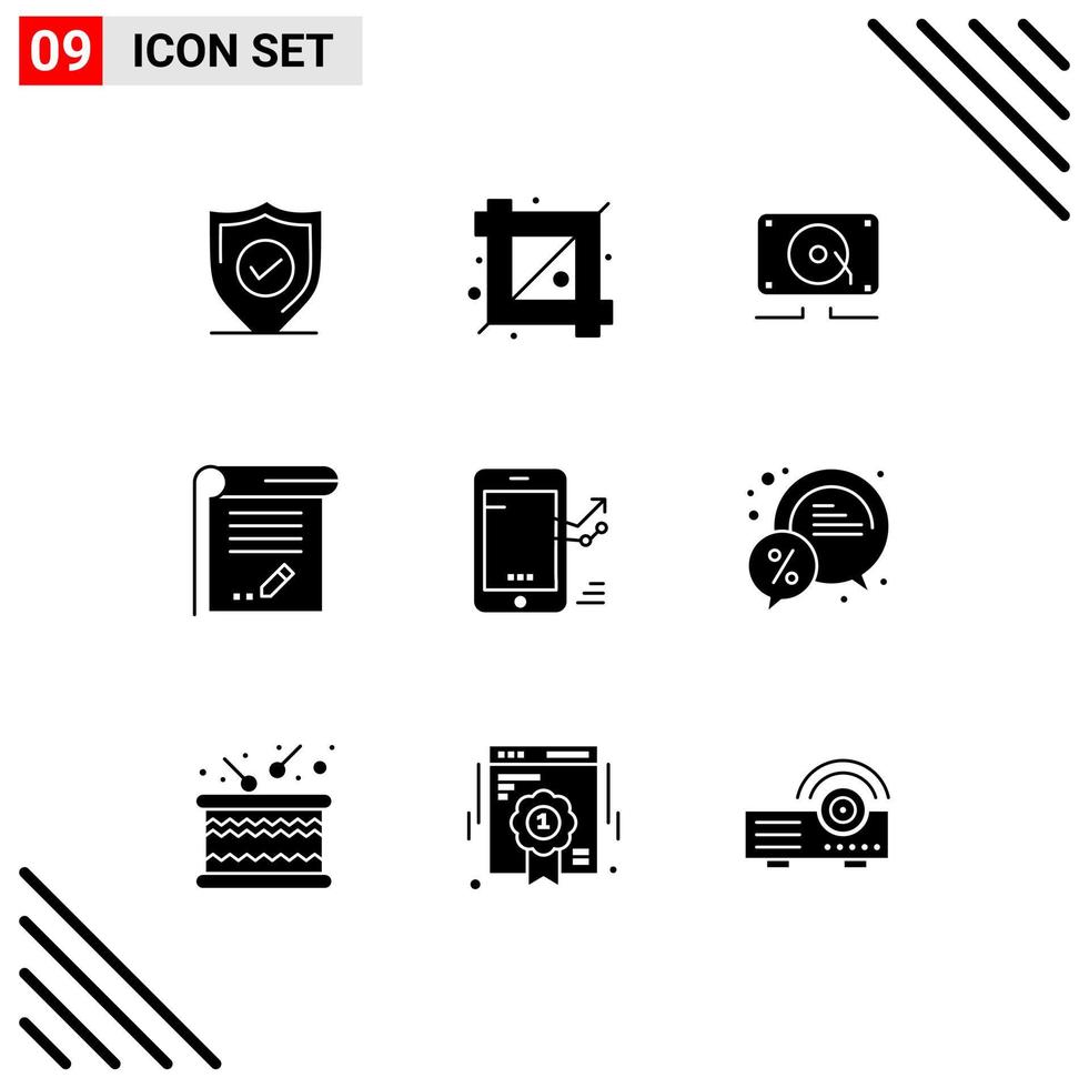 Set of 9 Modern UI Icons Symbols Signs for chart note music knowledge document Editable Vector Design Elements