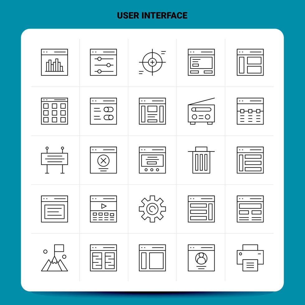 contorno 25 conjunto de iconos de interfaz de usuario diseño de estilo de línea vectorial conjunto de iconos negros paquete de pictogramas lineales diseño de ideas de negocios web y móvil ilustración vectorial vector