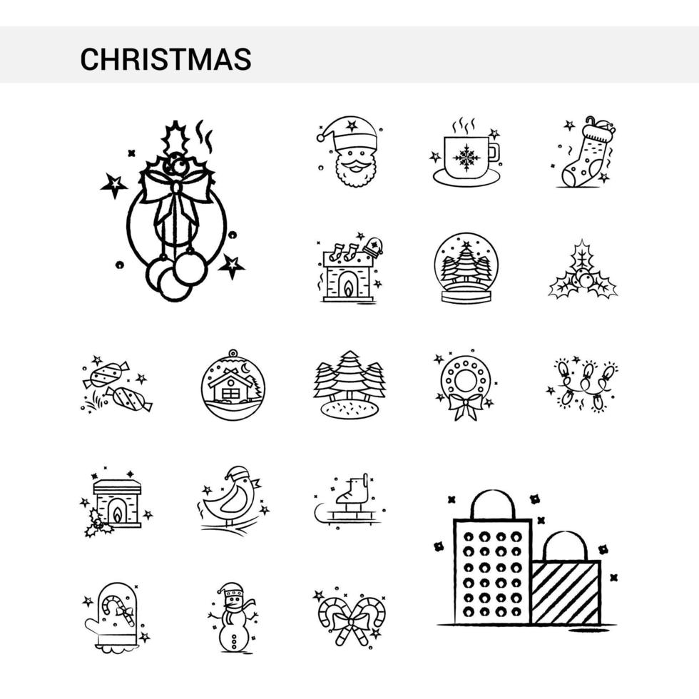 Christmas hand drawn Icon set style isolated on white background Vector