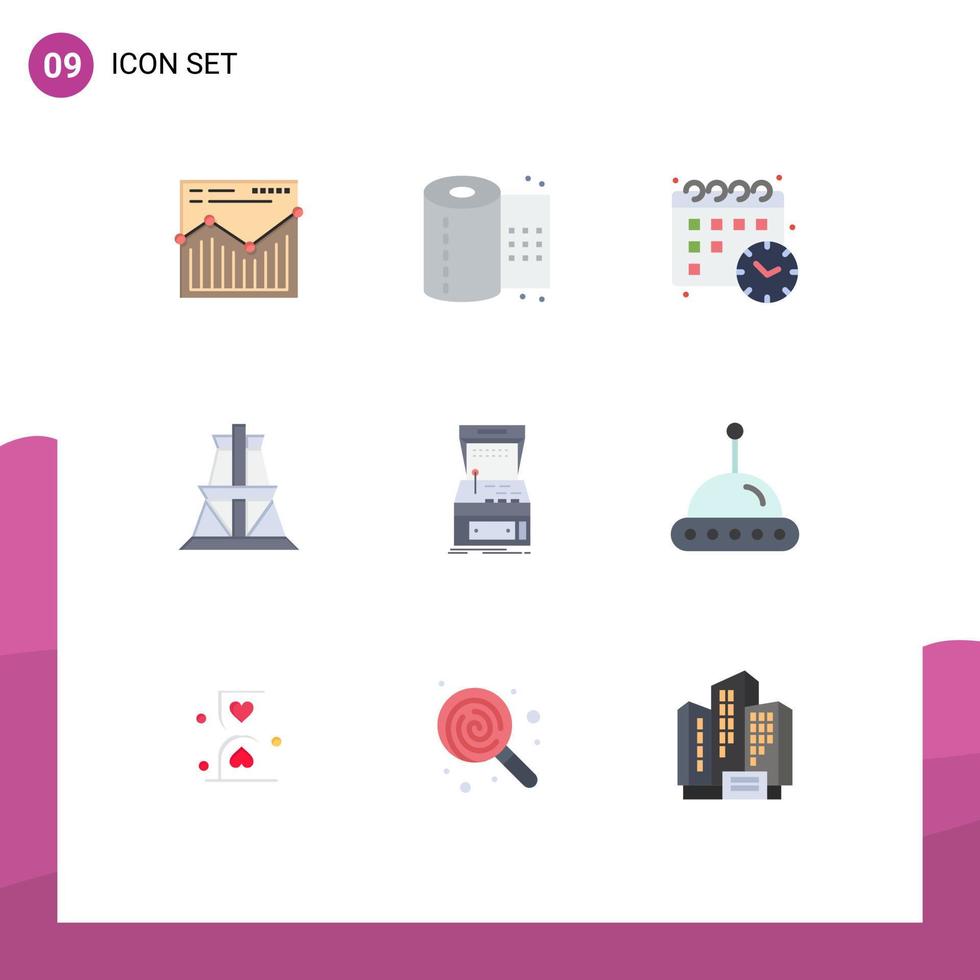 Modern Set of 9 Flat Colors and symbols such as game arcade calender transmission tower energy Editable Vector Design Elements
