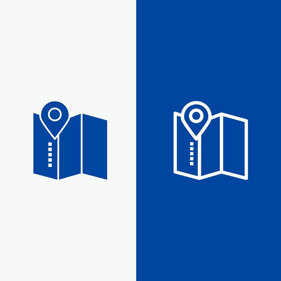 servicio de mapa de ubicación línea de pin y glifo icono sólido banner azul vector