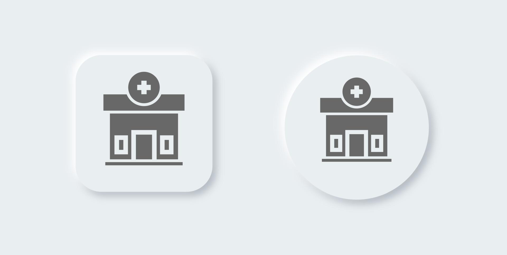 Hospital solid icon in neomorphic design style. Clinic signs vector illustration.