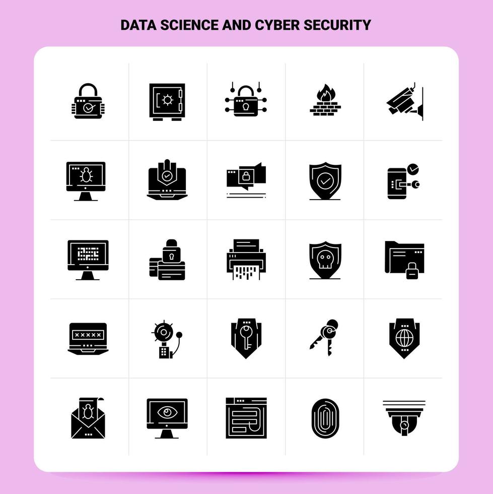 Solid 25 Data Science And Cyber Security Icon set Vector Glyph Style Design Black Icons Set Web and Mobile Business ideas design Vector Illustration