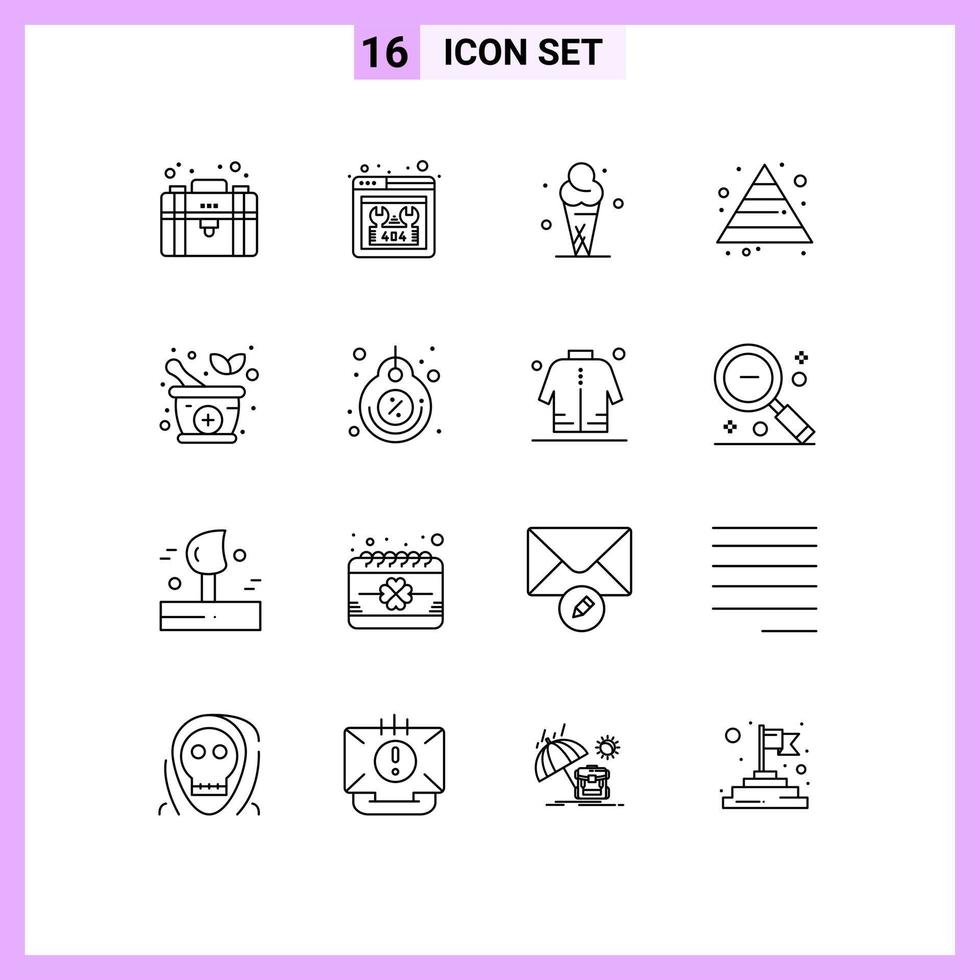 16 Thematic Vector Outlines and Editable Symbols of natural herbal ice cream pyramid career Editable Vector Design Elements