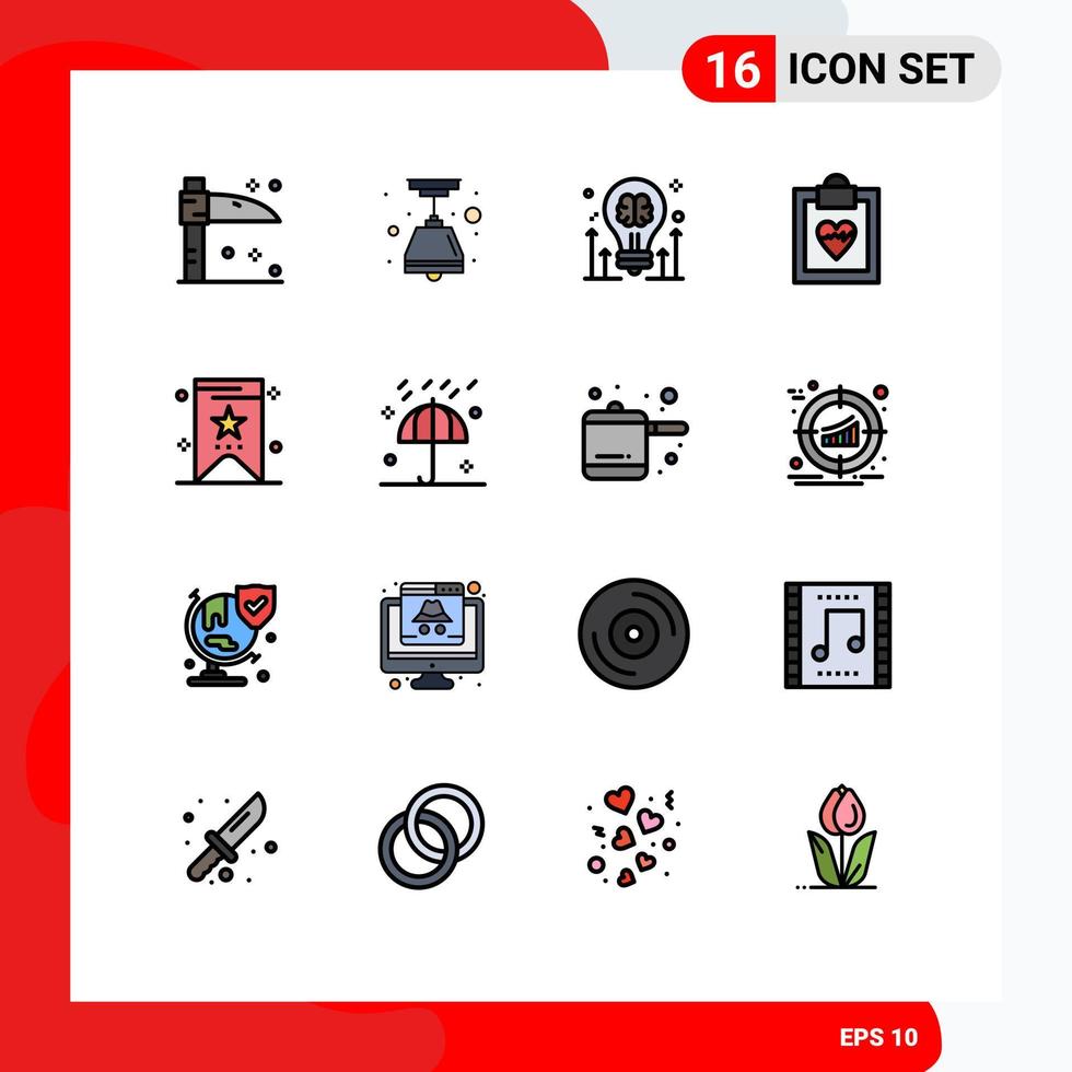 Universal Icon Symbols Group of 16 Modern Flat Color Filled Lines of autumn price bulb bookmark medical Editable Creative Vector Design Elements