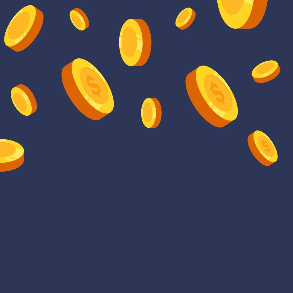 Falling coins illustration. Golden money earings background. vector