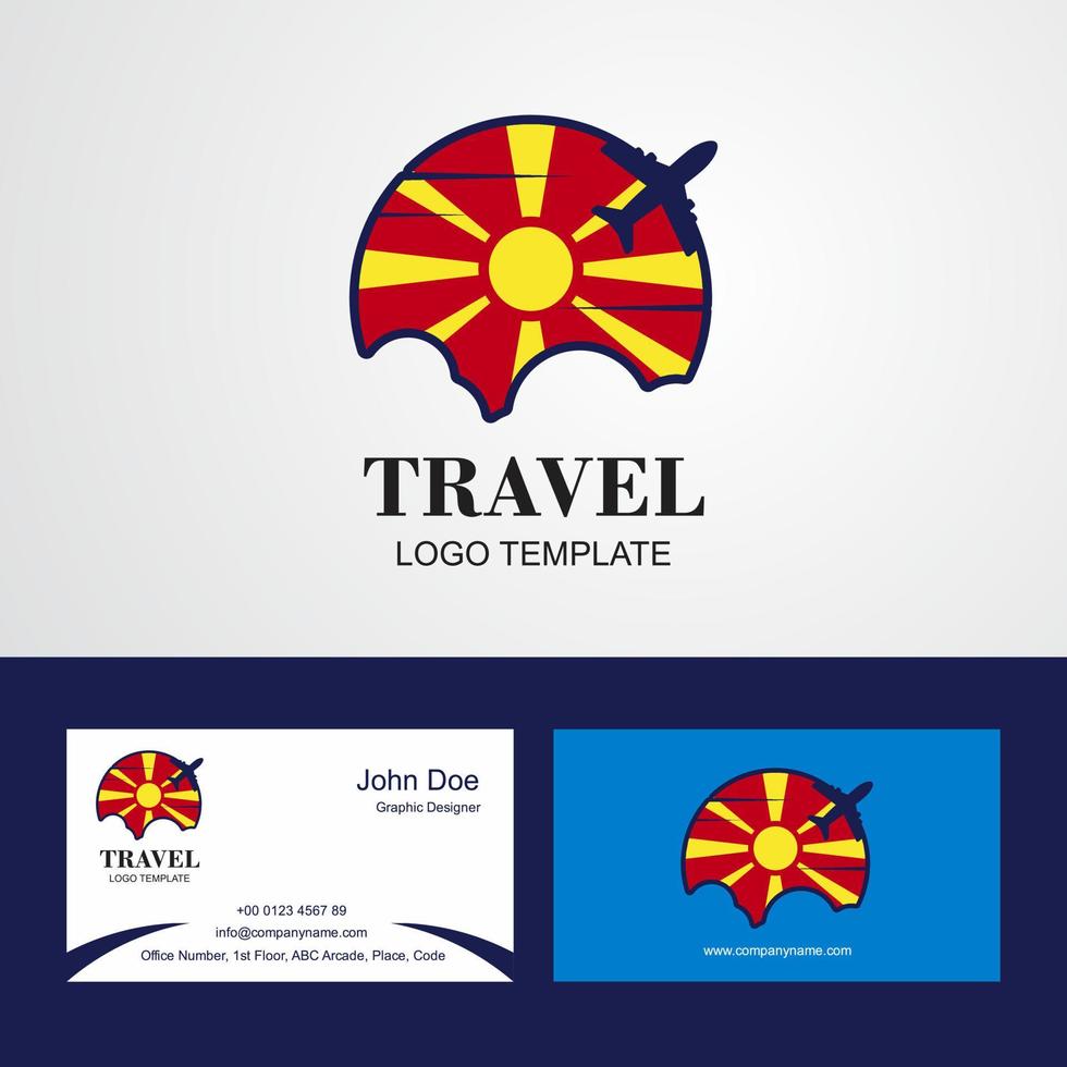 logotipo de la bandera de macedonia de viaje y diseño de tarjeta de visita vector