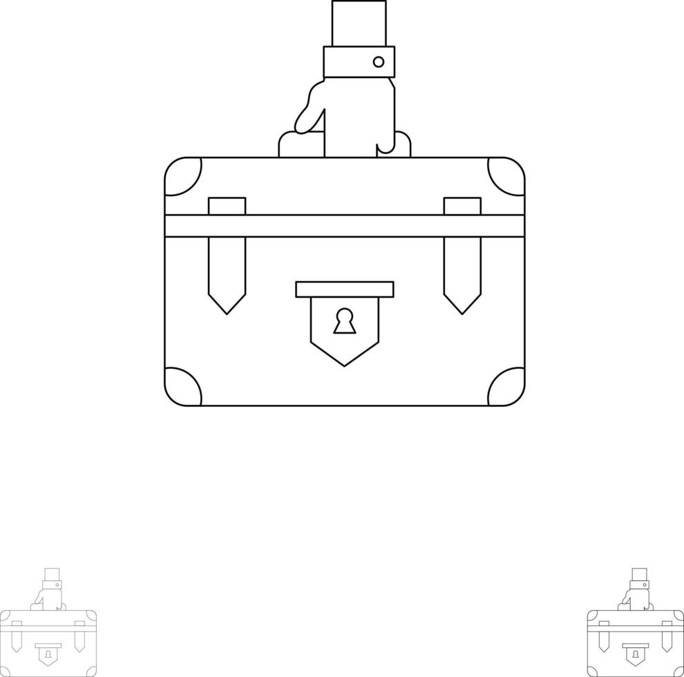 maleta maletín documentos de caso de negocios cartera de marketing conjunto de iconos de línea negra audaz y delgada vector