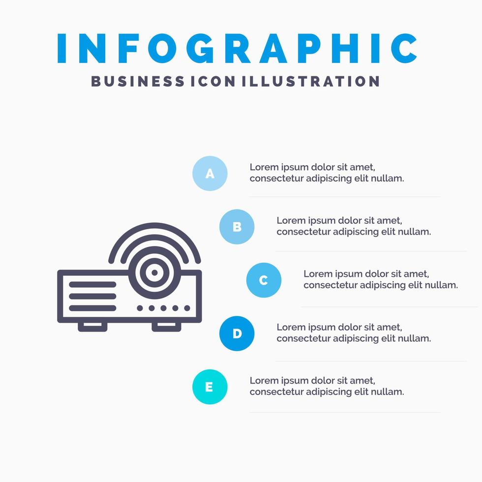 plantilla de infografía azul de servicio de máquina de proyector de presentación plantilla de icono de línea de vector de 5 pasos