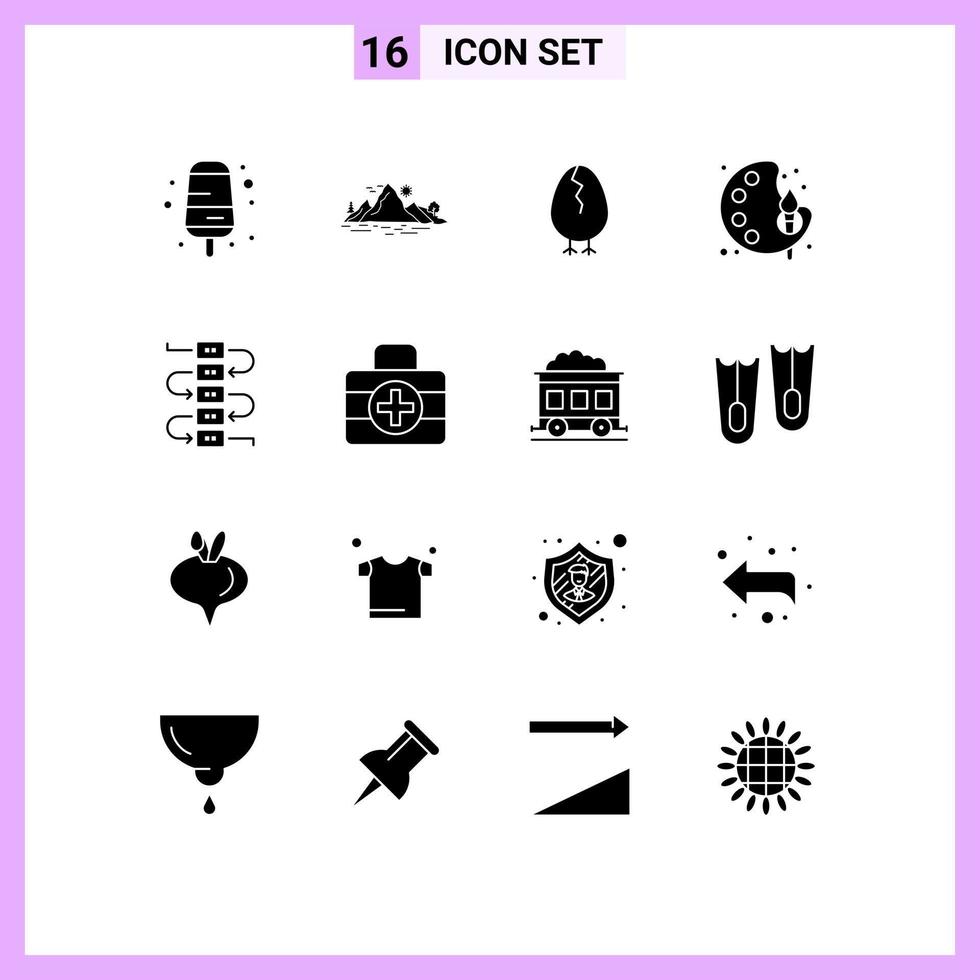 Modern Set of 16 Solid Glyphs and symbols such as note color chicken paint art Editable Vector Design Elements