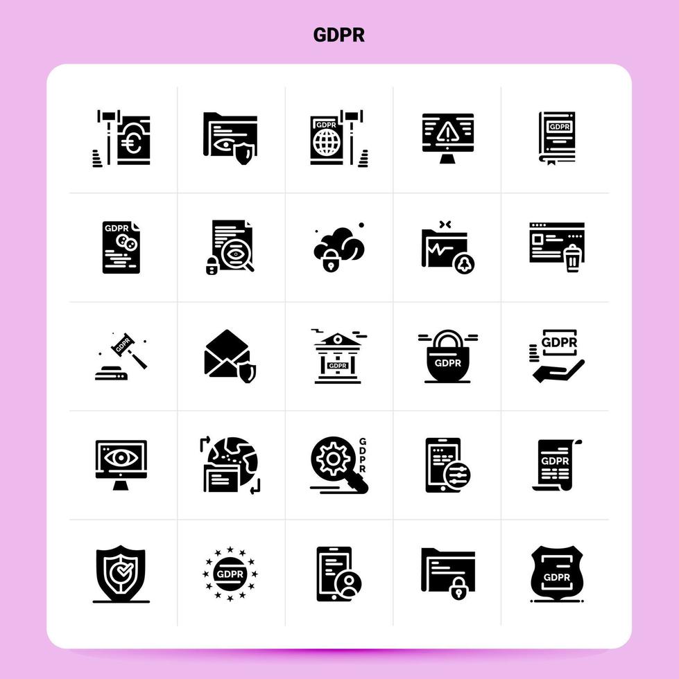 Solid 25 GDPR Icon set Vector Glyph Style Design Black Icons Set Web and Mobile Business ideas design Vector Illustration