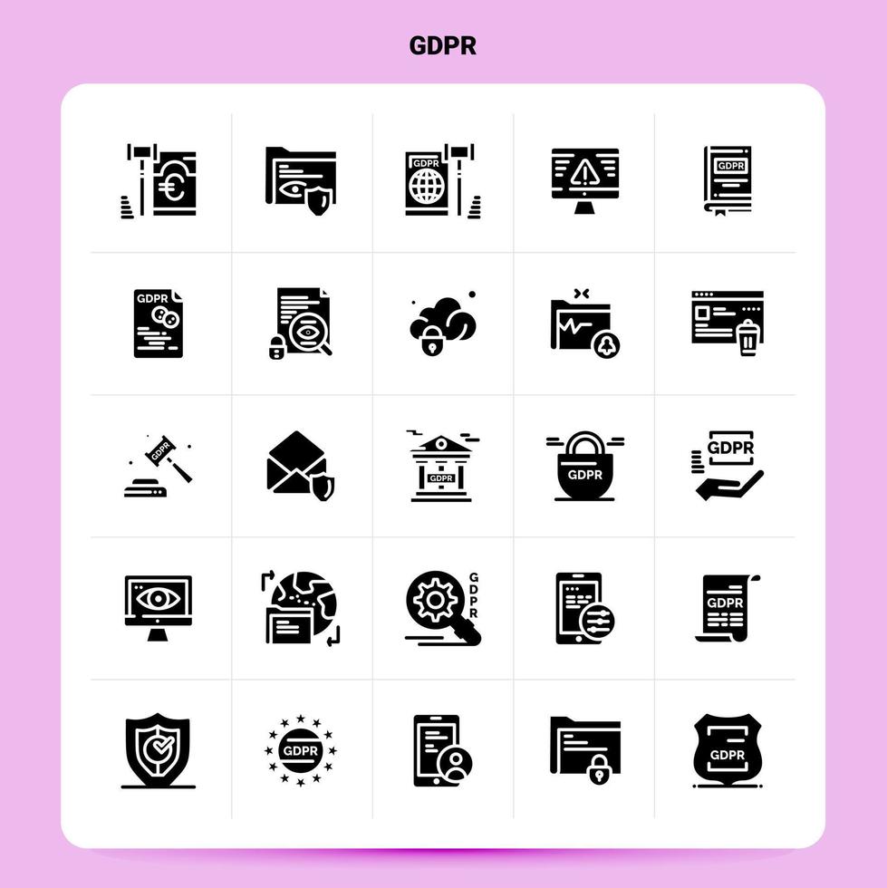 conjunto de iconos sólidos 25 gdpr diseño de estilo de glifo vectorial conjunto de iconos negros diseño de ideas de negocios web y móviles ilustración vectorial vector