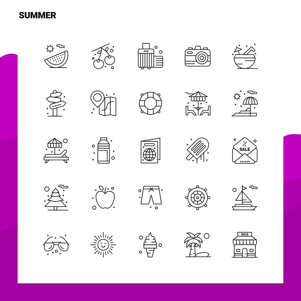 Set of Summer Line Icon set 25 Icons Vector Minimalism Style Design Black Icons Set Linear pictogram pack