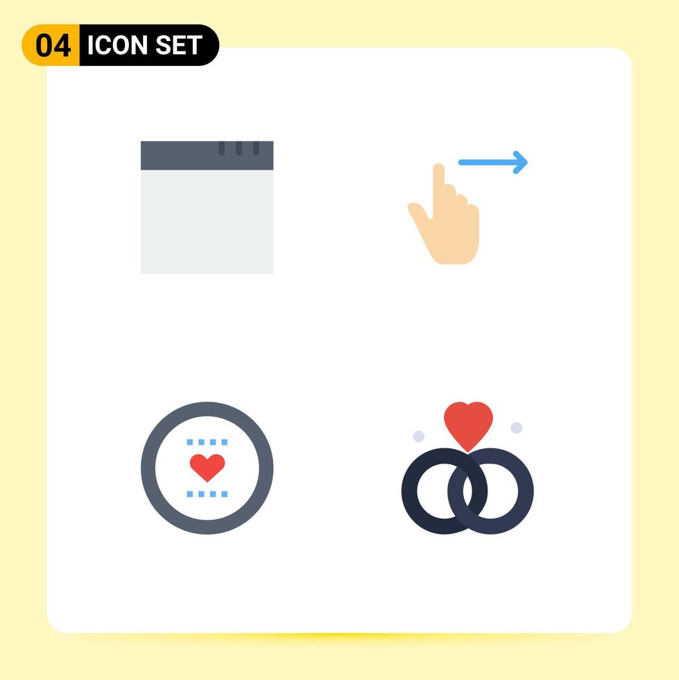 conjunto de pictogramas de 4 iconos planos simples de aplicación como gestos deslizar elementos de diseño vectorial editables de romance vector