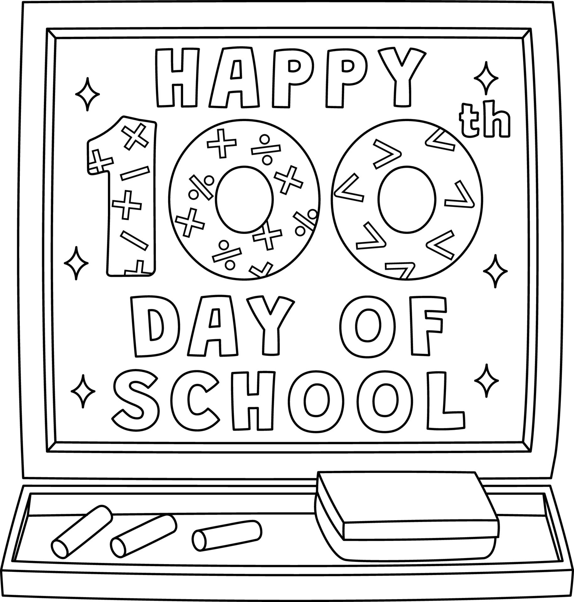 Happy 100th Day Of School Coloring Page For Kids 14329671 Vector Art At 