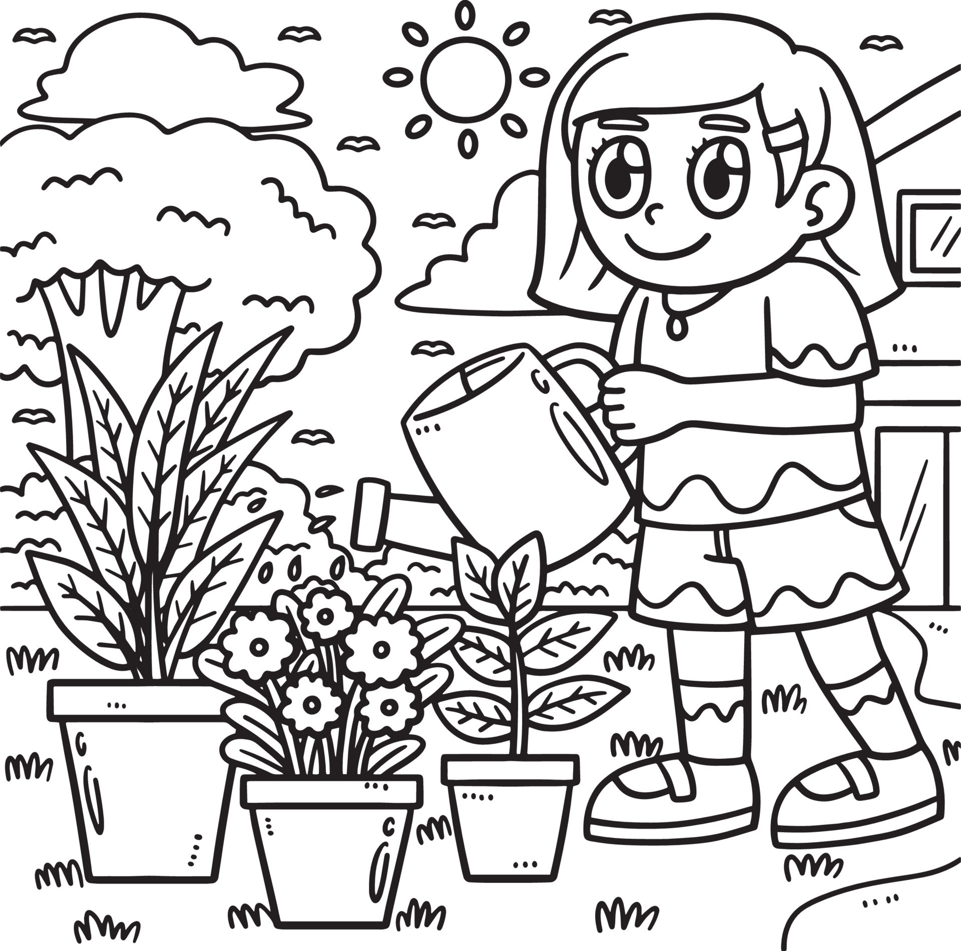 Earth Day Girl Watering Plants Coloring Page 14329675 Vector Art At Earth Day Girl Watering Plants Coloring Page 14329675 Vector Art At