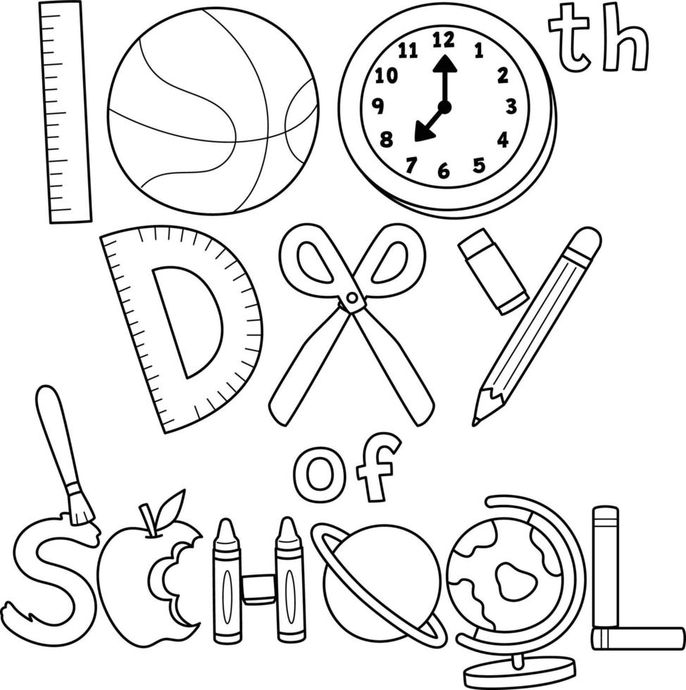 100th Day Of School Art Isolated Coloring Page vector