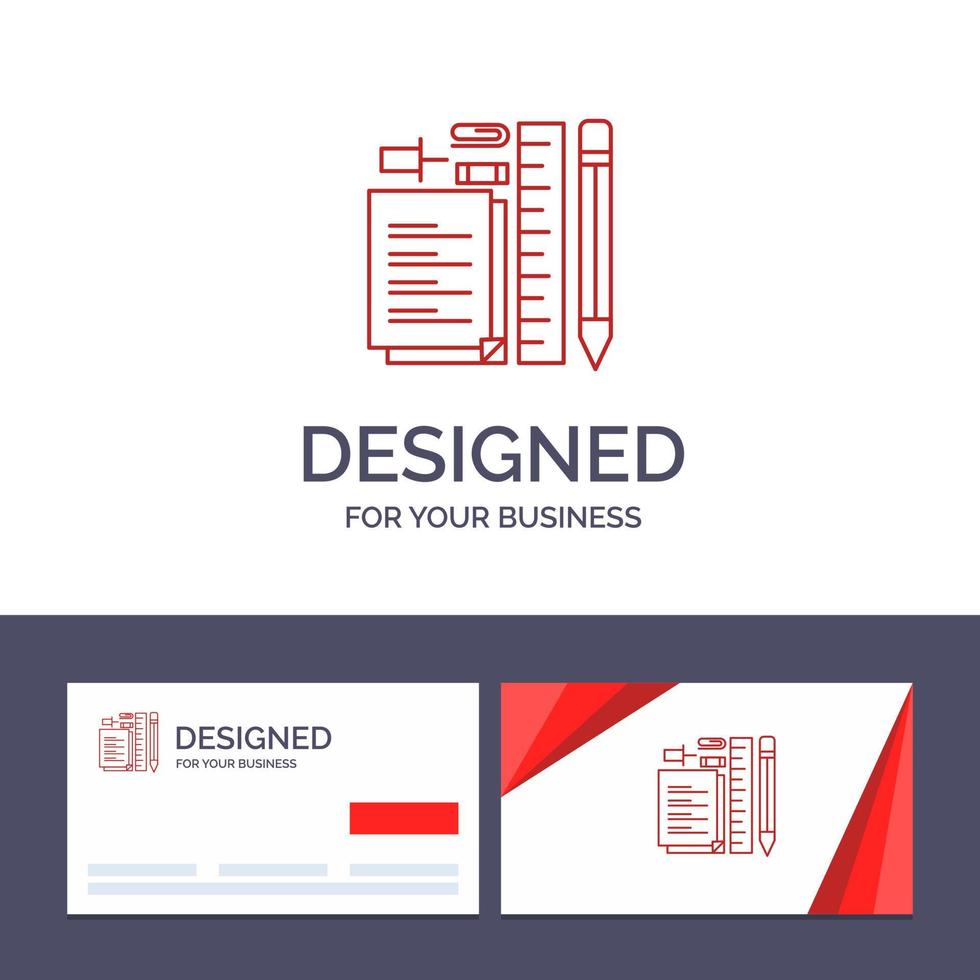 Creative Business Card and Logo template Stationary Pencil Pen Notepad Pin Vector Illustration