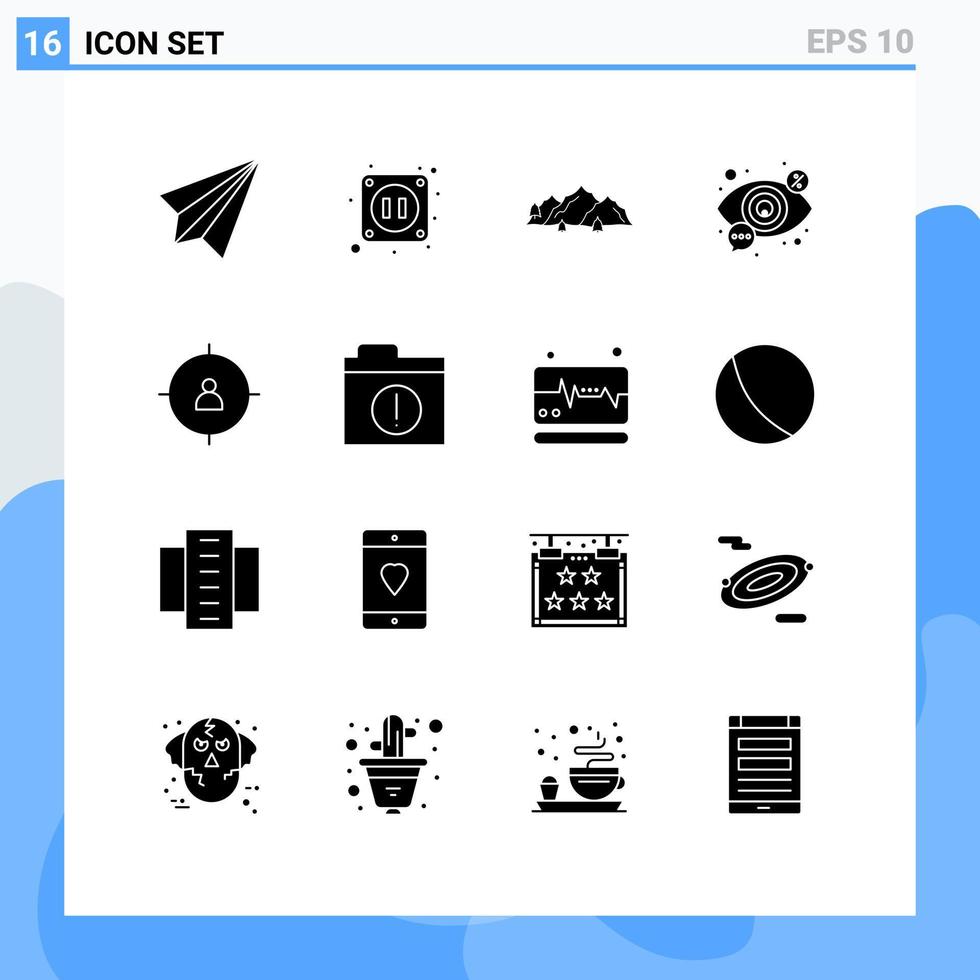 Universal Icon Symbols Group of 16 Modern Solid Glyphs of vision seo mountain search tree Editable Vector Design Elements
