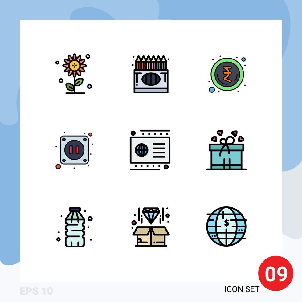 Filledline Flat Color Pack of 9 Universal Symbols of debit card education socket electric Editable Vector Design Elements