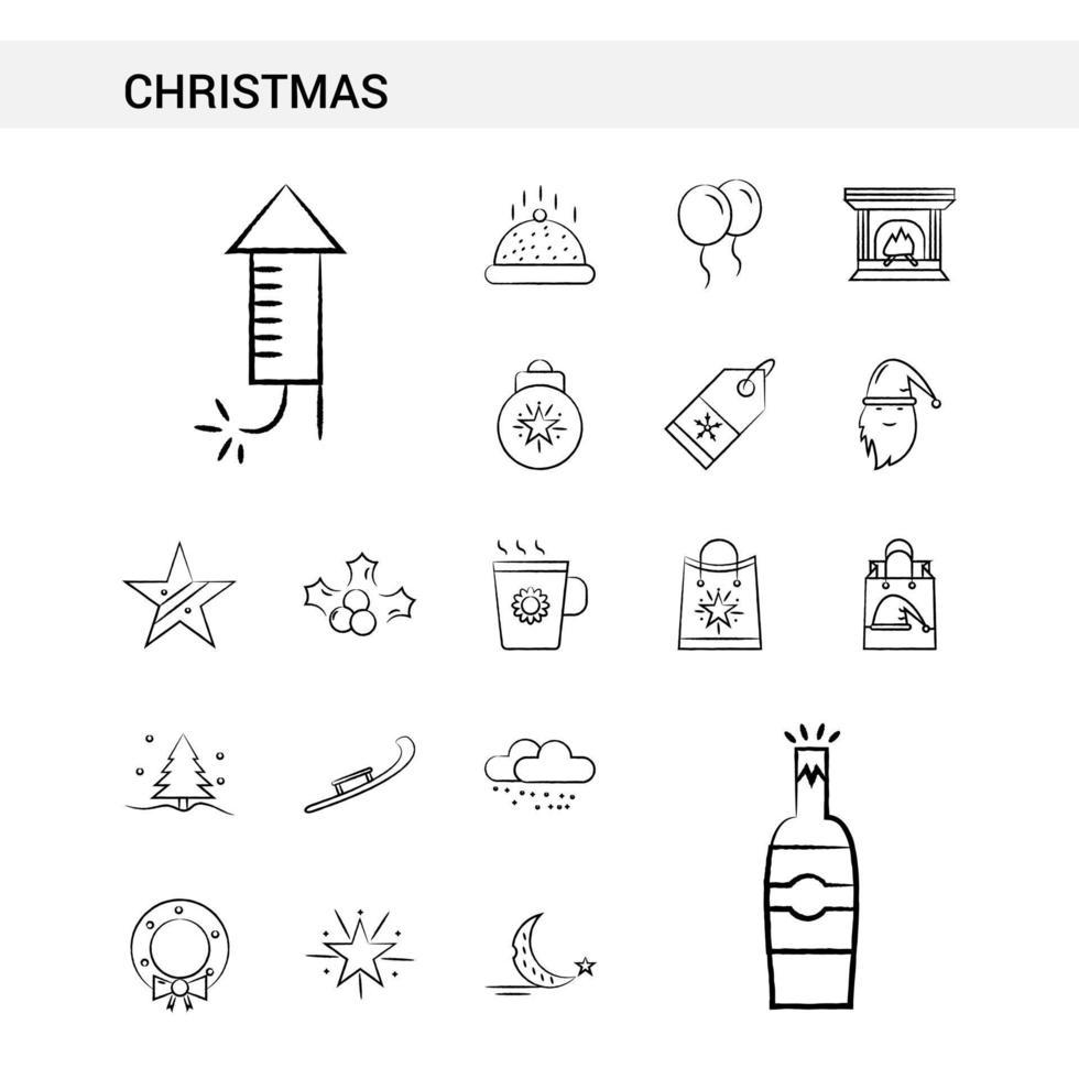 Christmas hand drawn Icon set style isolated on white background Vector