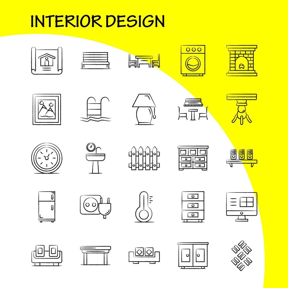 diseño de interiores iconos dibujados a mano establecidos para infografías kit uxui móvil y diseño de impresión incluyen archivo médico mesa de documentos bidé muebles espejo de agua eps 10 vector