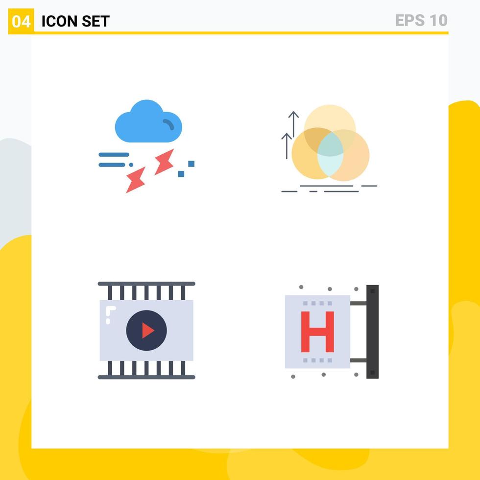 Group of 4 Modern Flat Icons Set for cloud geometry rainy circle journalist video Editable Vector Design Elements