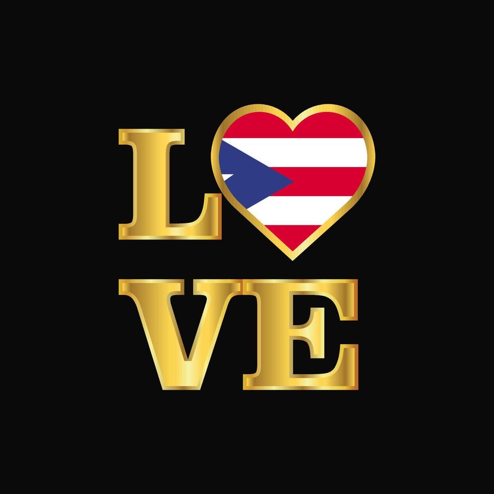 tipografía de amor diseño de bandera de puerto rico vector letras de oro