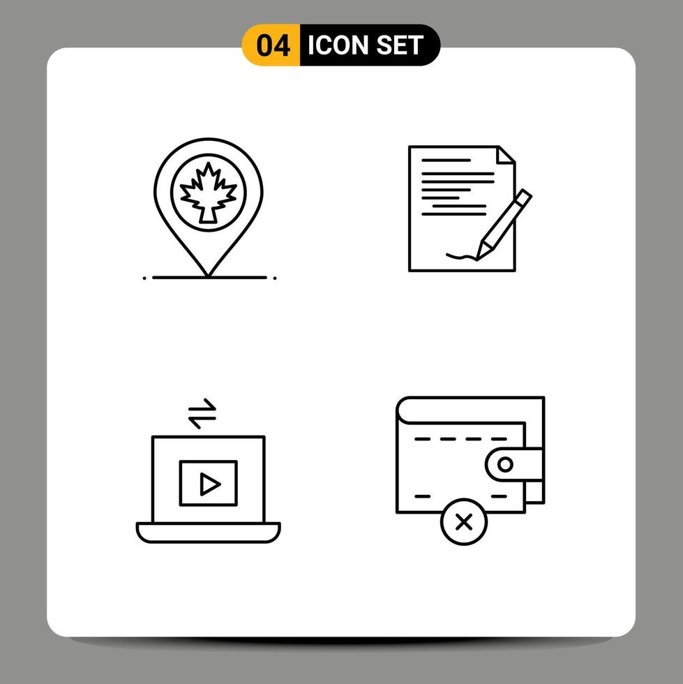 4 colores planos de línea de llenado de vector temático y símbolos editables del documento de hoja de computadora portátil de mapa comparten elementos de diseño de vector editable