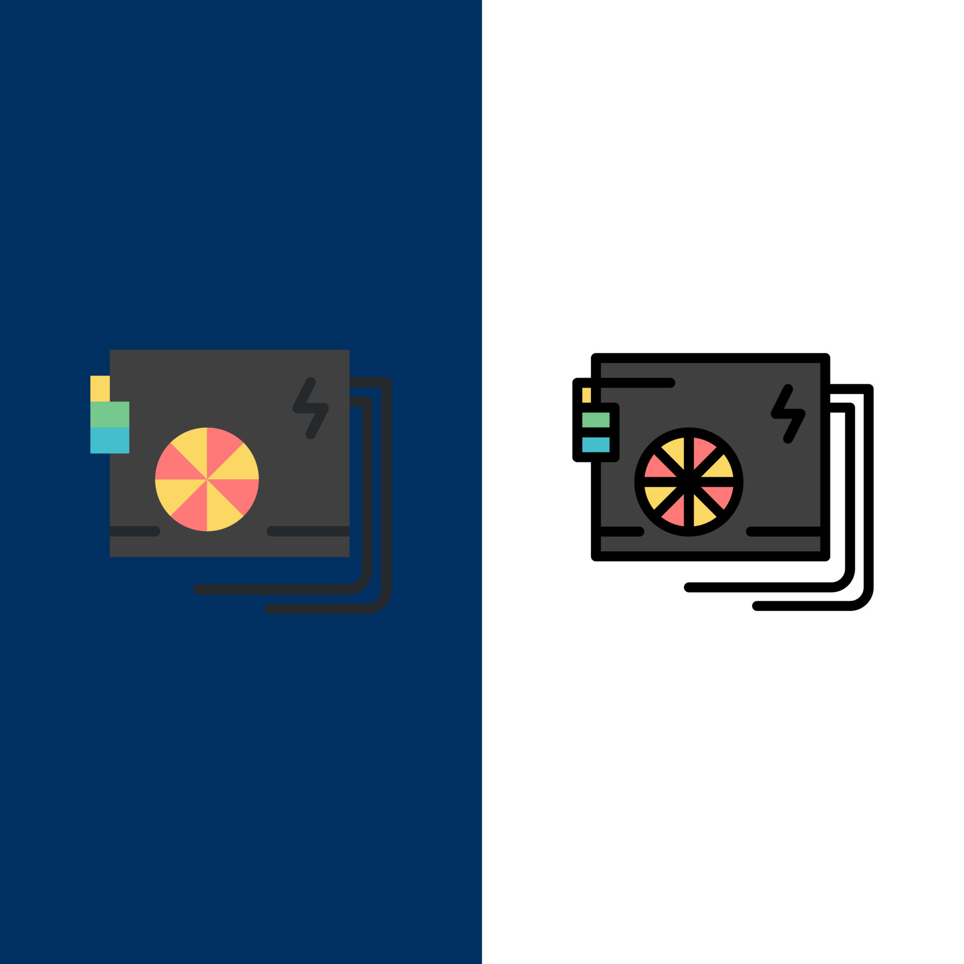 Ac Computer Part Power Supply Icons Flat and Line Filled Icon Set