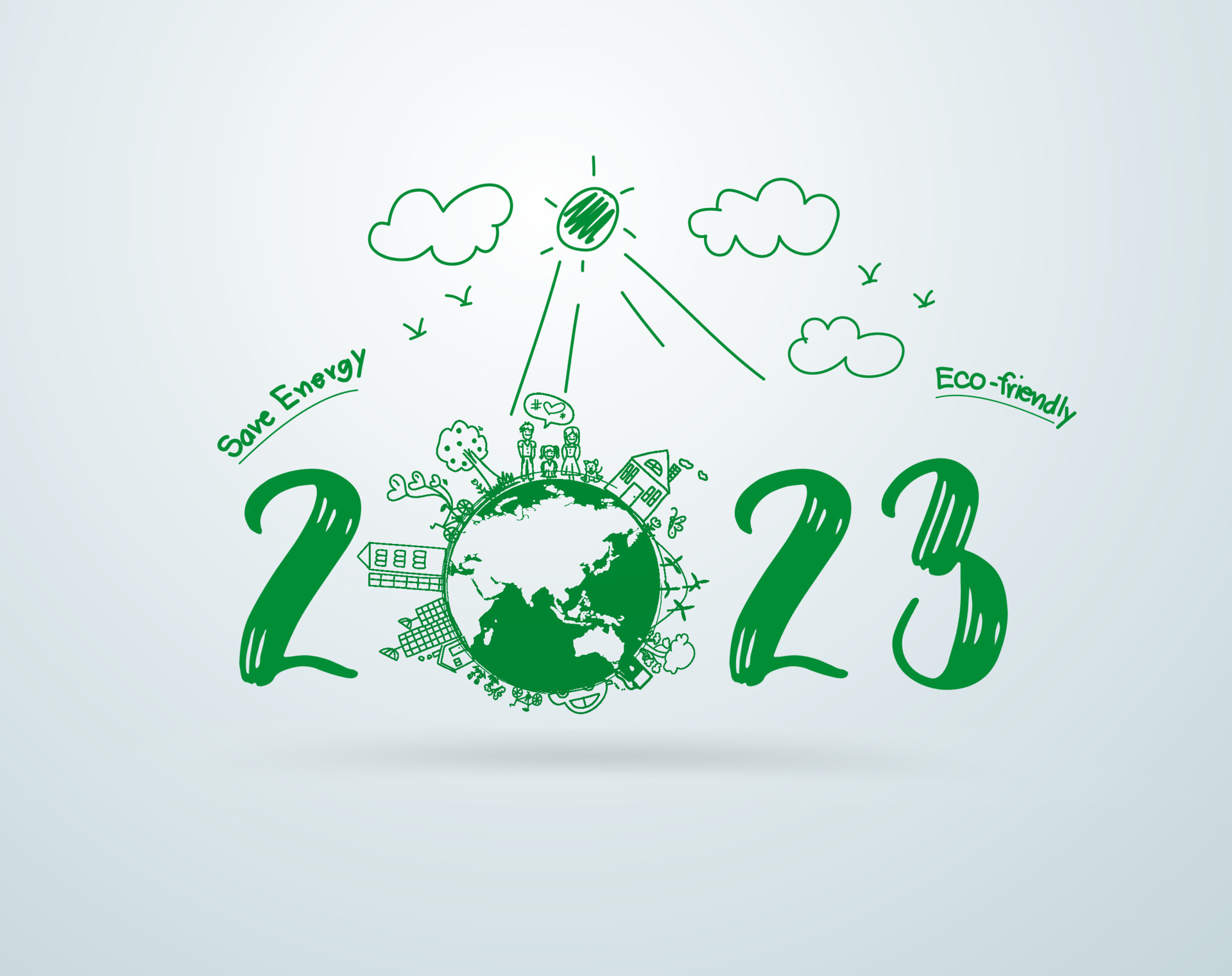2023 new year creative drawing happy family environmental ecofriendly ideas concept, Vector