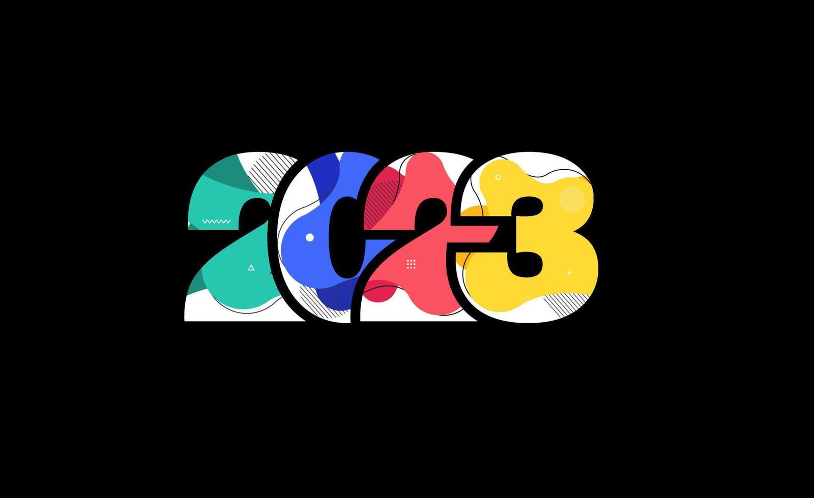 Number 2023 happy new year with abstract liquid shapes design modern graphic elements, Vector illustration template