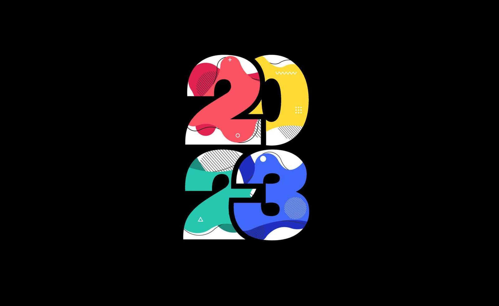 Number 2023 happy new year with abstract liquid shapes design modern graphic elements, Vector illustration template