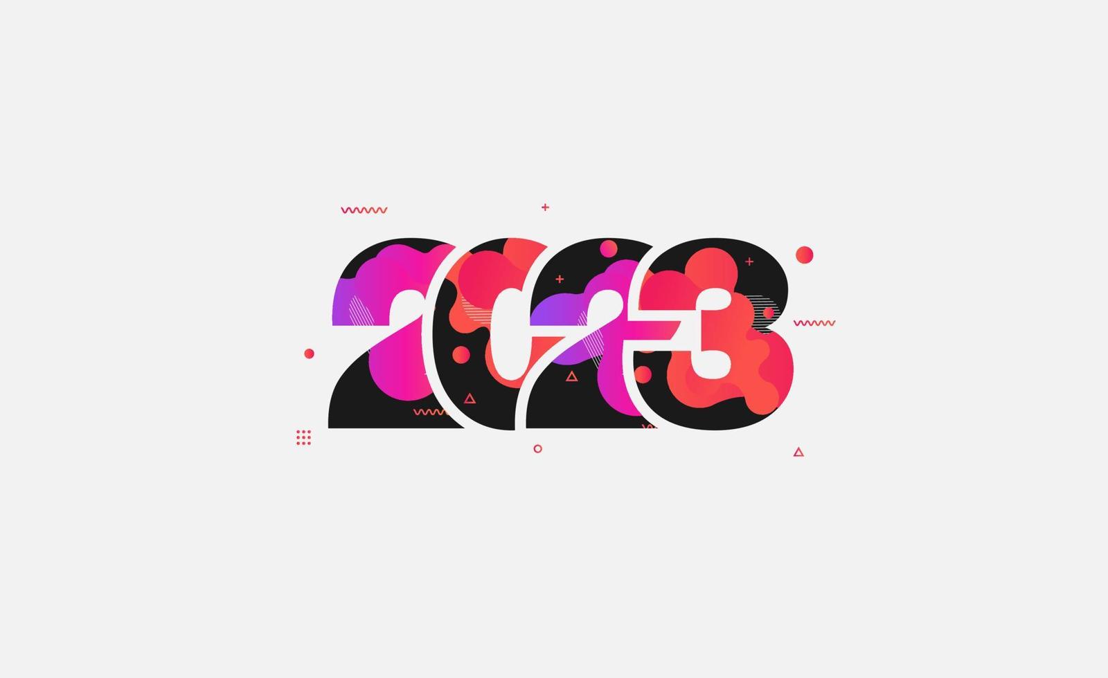 Abstract liquid shapes design with number 2023 happy new year modern graphic elements, Vector illustration template