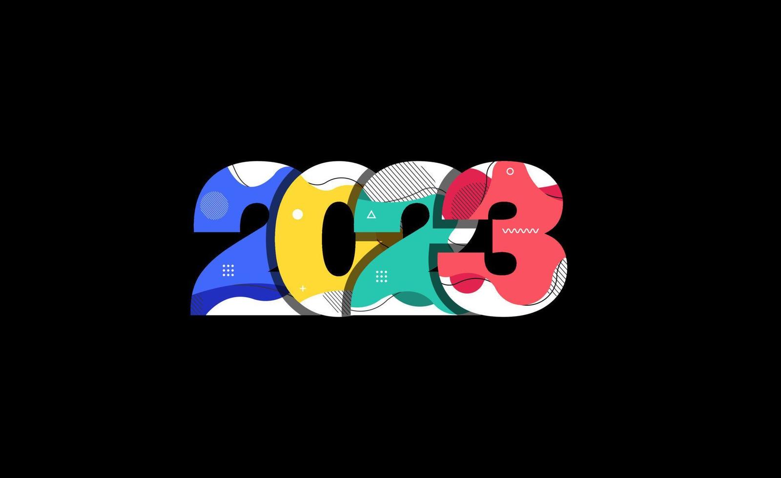 número 2023 feliz año nuevo con formas líquidas abstractas diseño elementos gráficos modernos, plantilla de ilustración vectorial vector