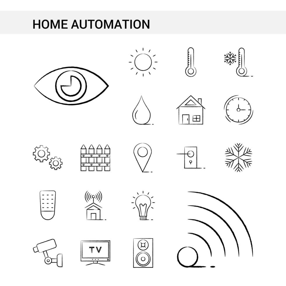 estilo de conjunto de iconos dibujados a mano de automatización del hogar aislado en vector de fondo blanco